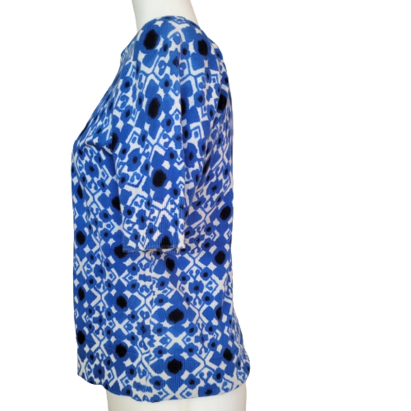 Jones New York Thin Knit Blue White Cotton Short Sleeve Button Down Blouse Sz. M - Picture 7 of 12